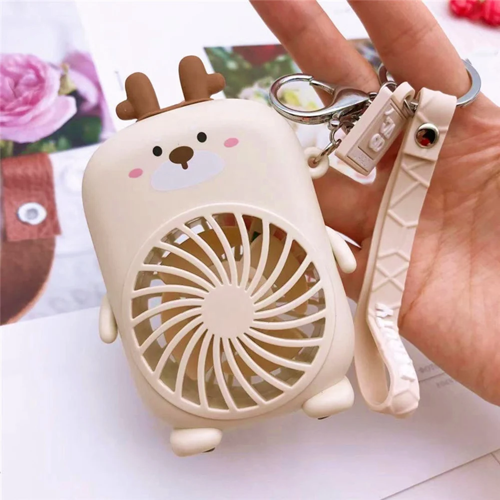 مروحة صغيرة محمولة USB صغيرة ، حبل شحن ، سلسلة مفاتيح ، كرتون لطيف ، بيج ، الصيف