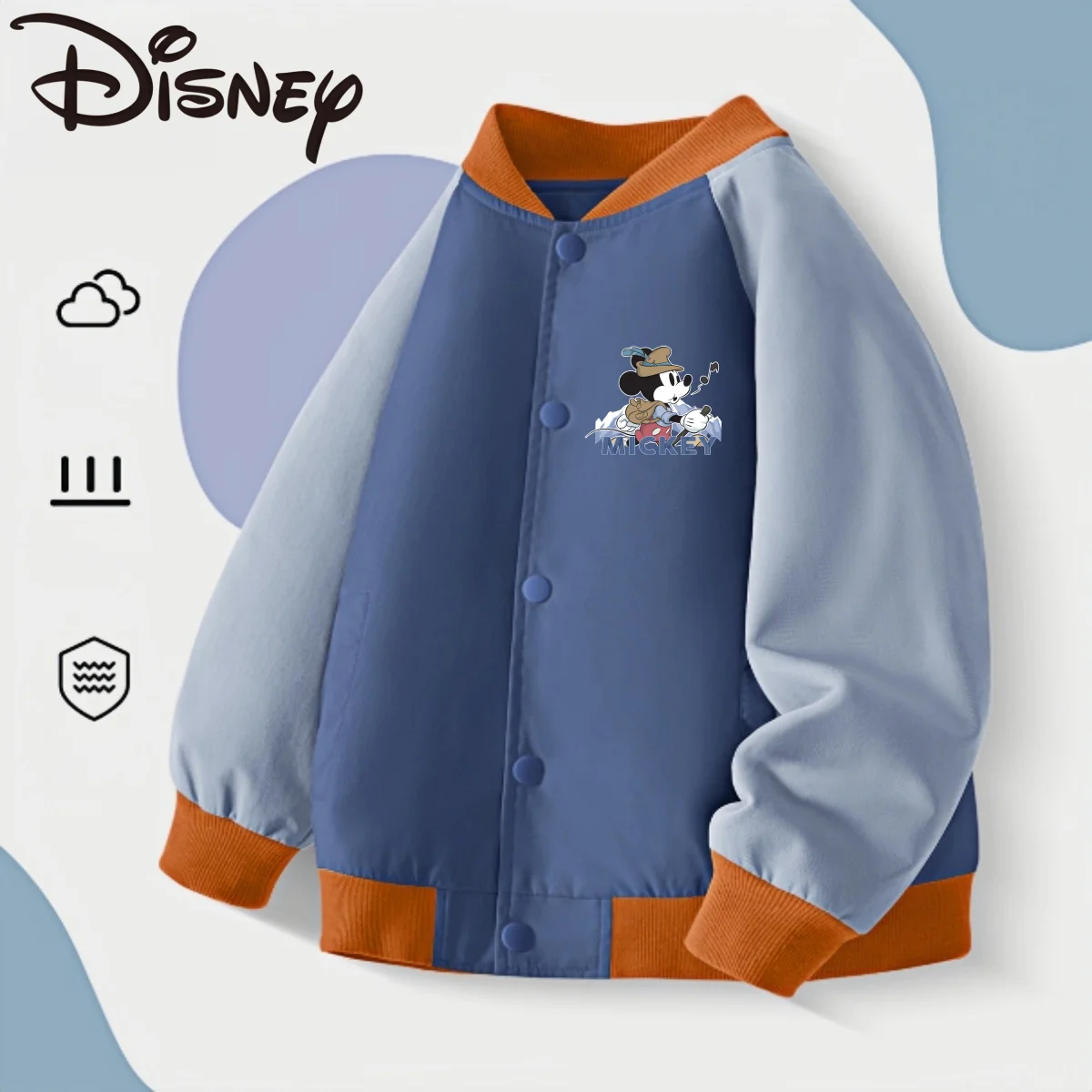Disney Kids Color Patchwork Baseball Jacket Children Spring Autumn Windproof Outerwear Mickey Minnie Print Baseball Jacket