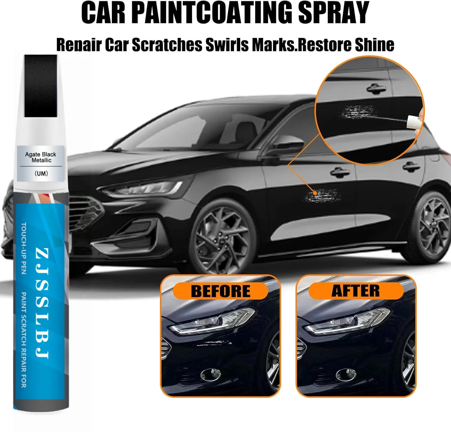 Car Touch Up Paint for Ford, Car Paint Scratch Repair Kit, Quick & Easy Solution to Repair, 2 in 1 Scratch Remover Pen with 2PCS