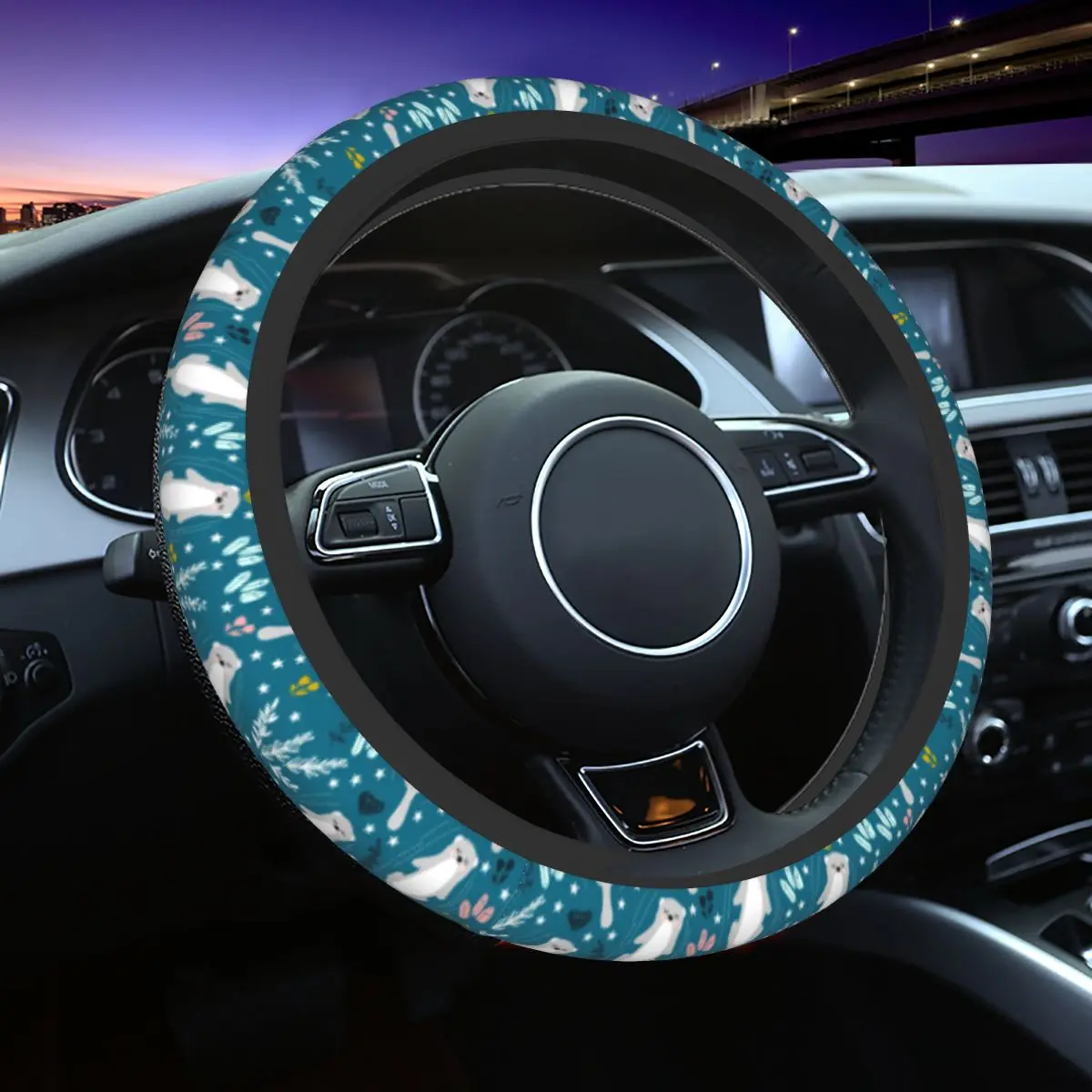 Sea Otters Plaid Green Car Steering Wheel Cover 37-38 Non-slip Animal Collage Elastische Car-styling Interior Accessories