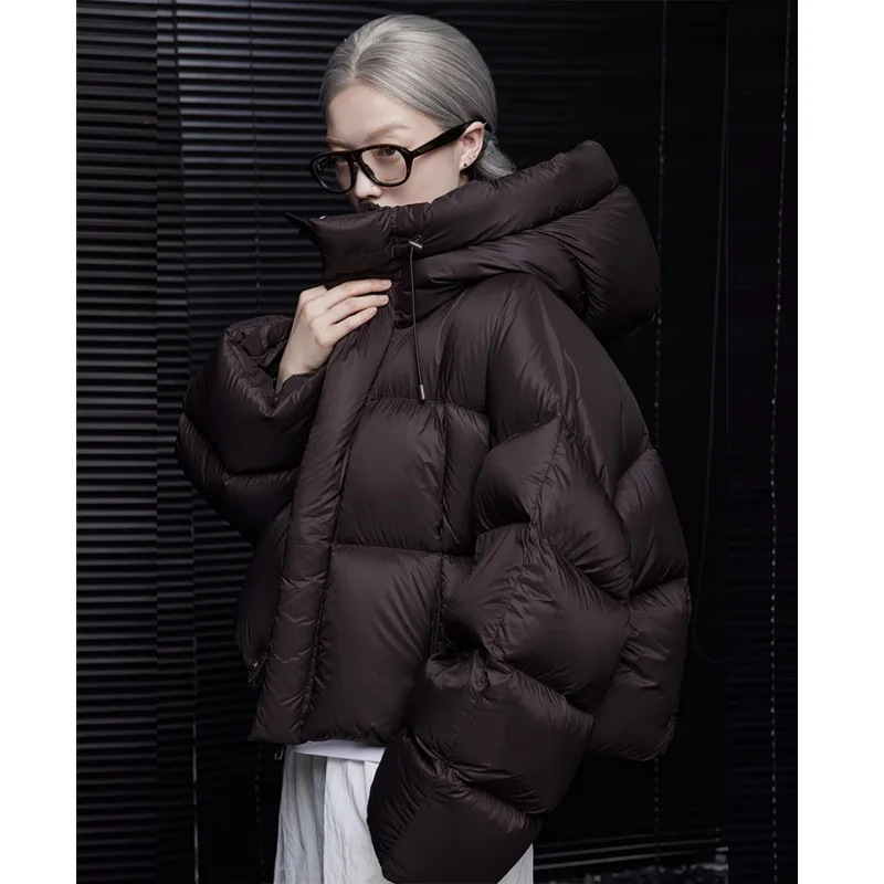 A Retro Design, Plush Patchwork, Loose And Slimming, Super Good-looking Stand-up Collar Coffee-colored Coat For Women