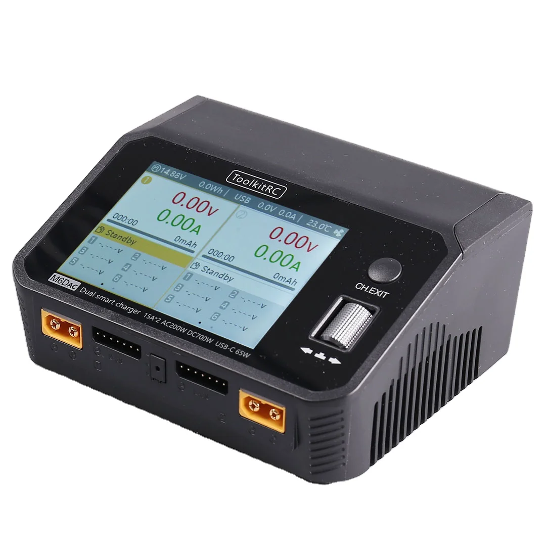 M6Dac Dual Channel Smart Lipo Battery Charger Discharger AC 200W DC 350WX2 15A for 1-6S LiHV Lipo Battery PD 65W