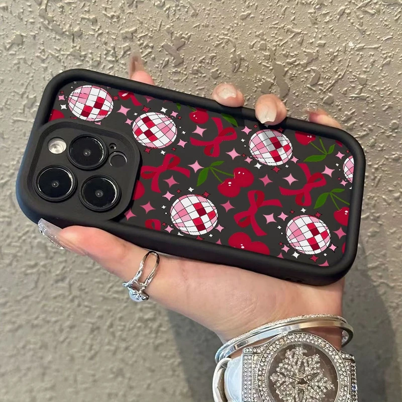 الحالات الهاتف ديسكو الكرة Bowknot الكرز نمط طباعة ل Xiaomi Poco X7 F6 F5 X6 X5 M6 Pro X3 F3 للصدمات سيليكون الوفير غطاء