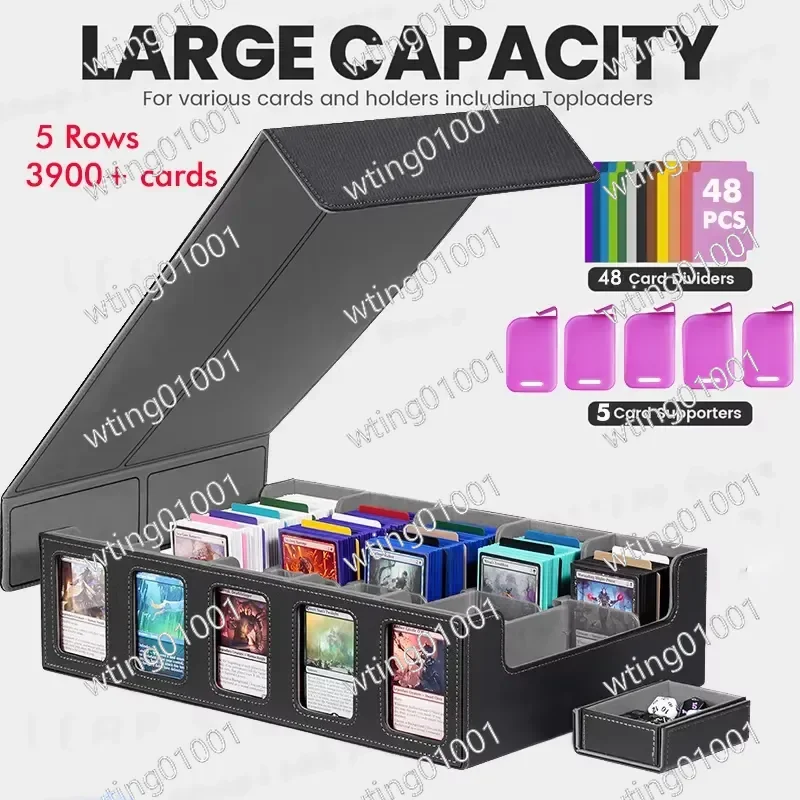 for Ptcg Trading Card Storage Box with Five Transparent Windows Large Capacity Magnetic PU Leather Card Organizer for 3900