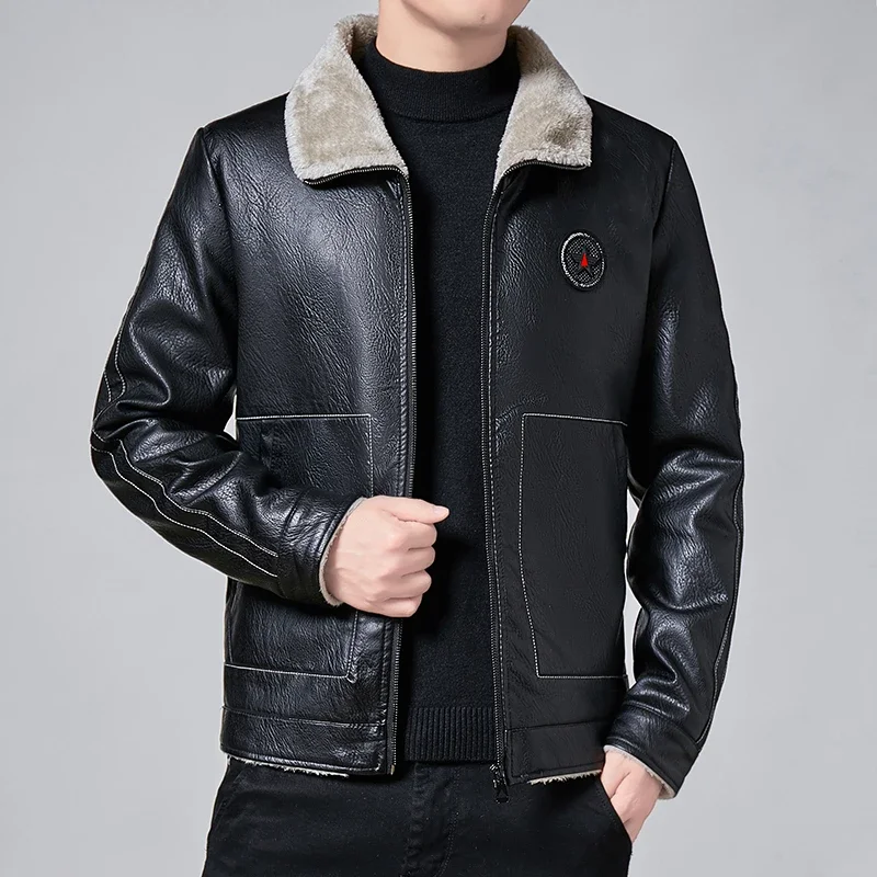 

Men Winter Fashionable Locomotive Jacket Male Daily Outdoor Cortical Leather Jacket Man Business Casual Suede Collar Coat