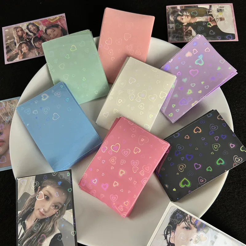 50Pcs Kpop Card Sleeves Card Holder 61*91mm Heart Bling Photocard Holder Photo Card Films Cards Protector Photo Cards Protective