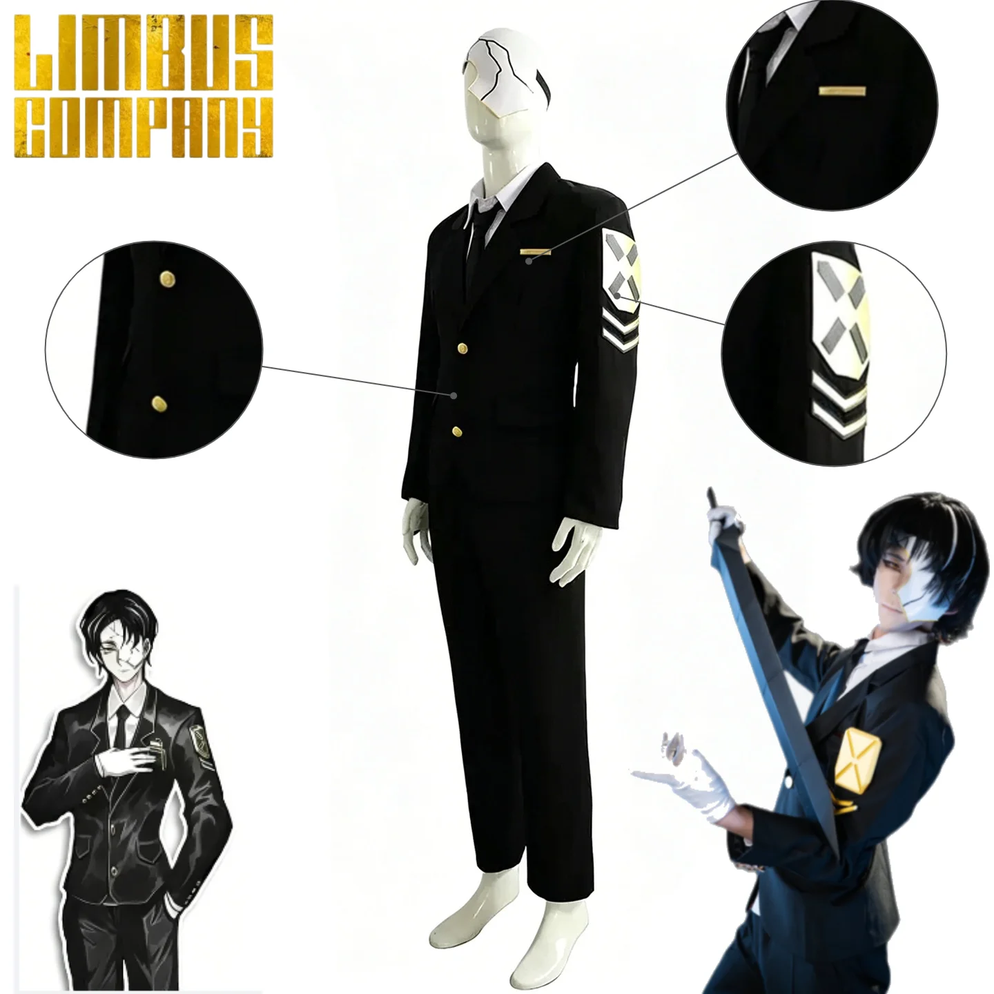 Limbus Company Rion Cosplay Costume Index Patriarch Rion Suit Wig Broken Mask Set Halloween Roleplay Limbus Company Rion Outfit
