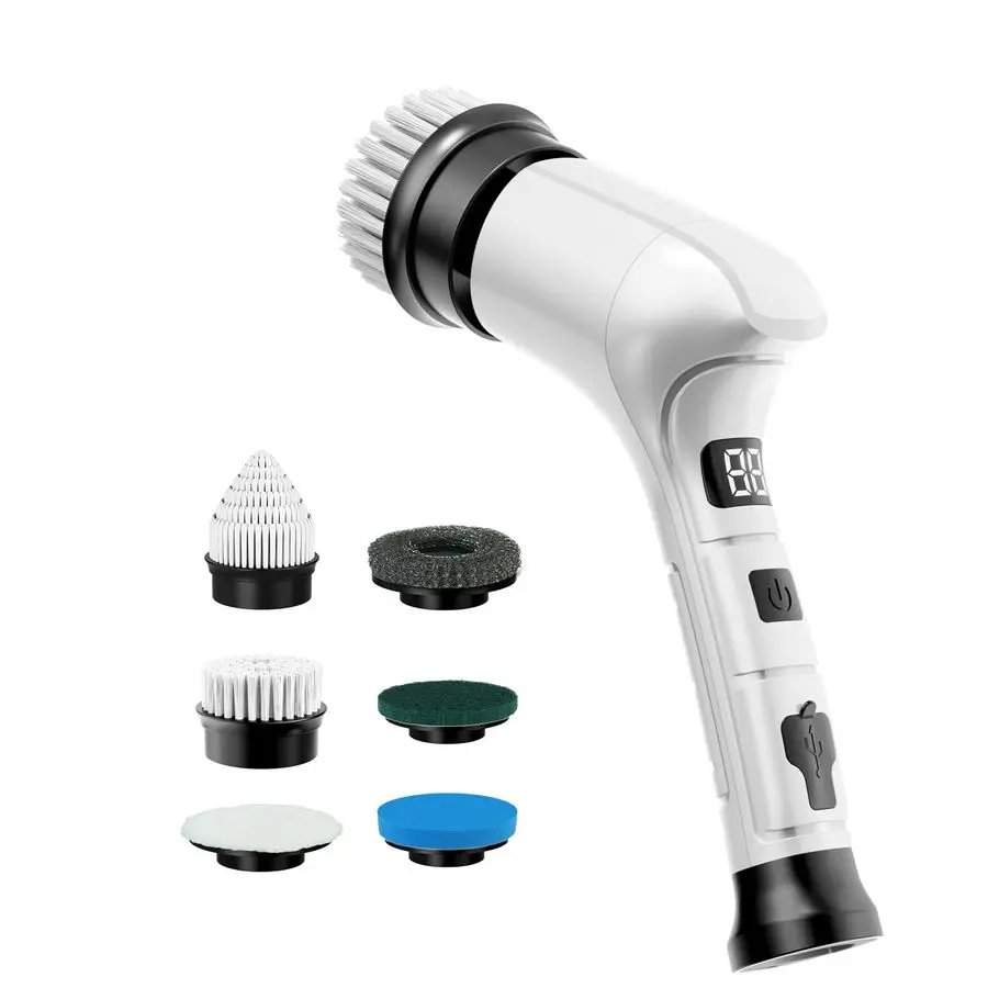 

Spin Scrubber, Cordless Household Cleaning Brush with 6 Replaceable Heads, 3 Speeds, LED Display, Lightweight Handheld Power Scr
