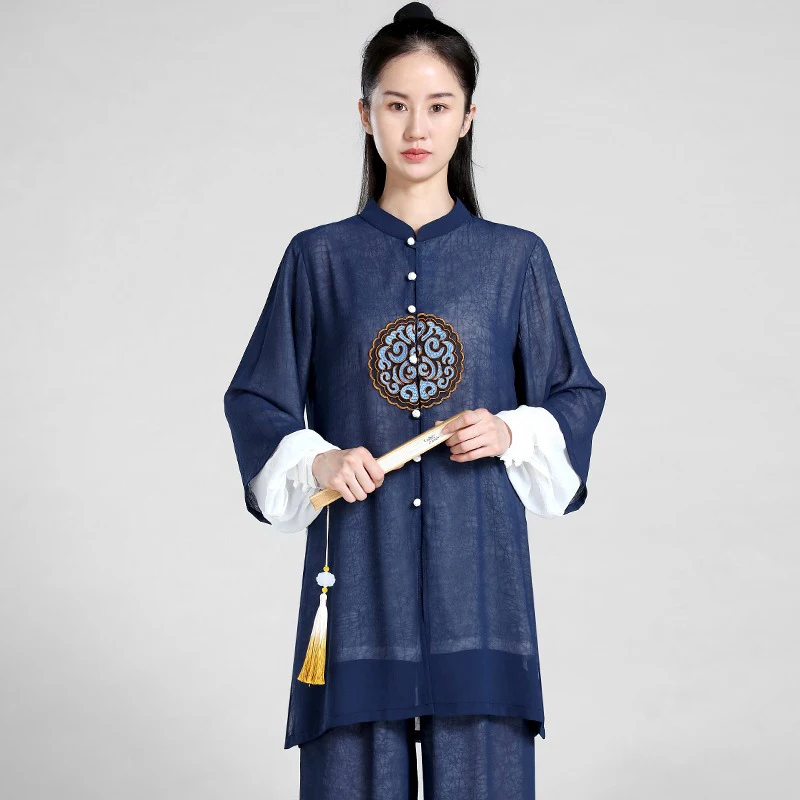 Unisex eleganckie ubrania do sztuk walki Tai Chi Uniform Kung Fu Performance i kostium konkursowy tradycyjny chiński styl niebieski