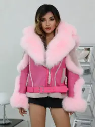 JANEFUR-Chaqueta de piel auténtica con capucha para mujer, abrigo de piel de oveja de doble cara, grueso, de lujo, a la moda, para invierno, 2023