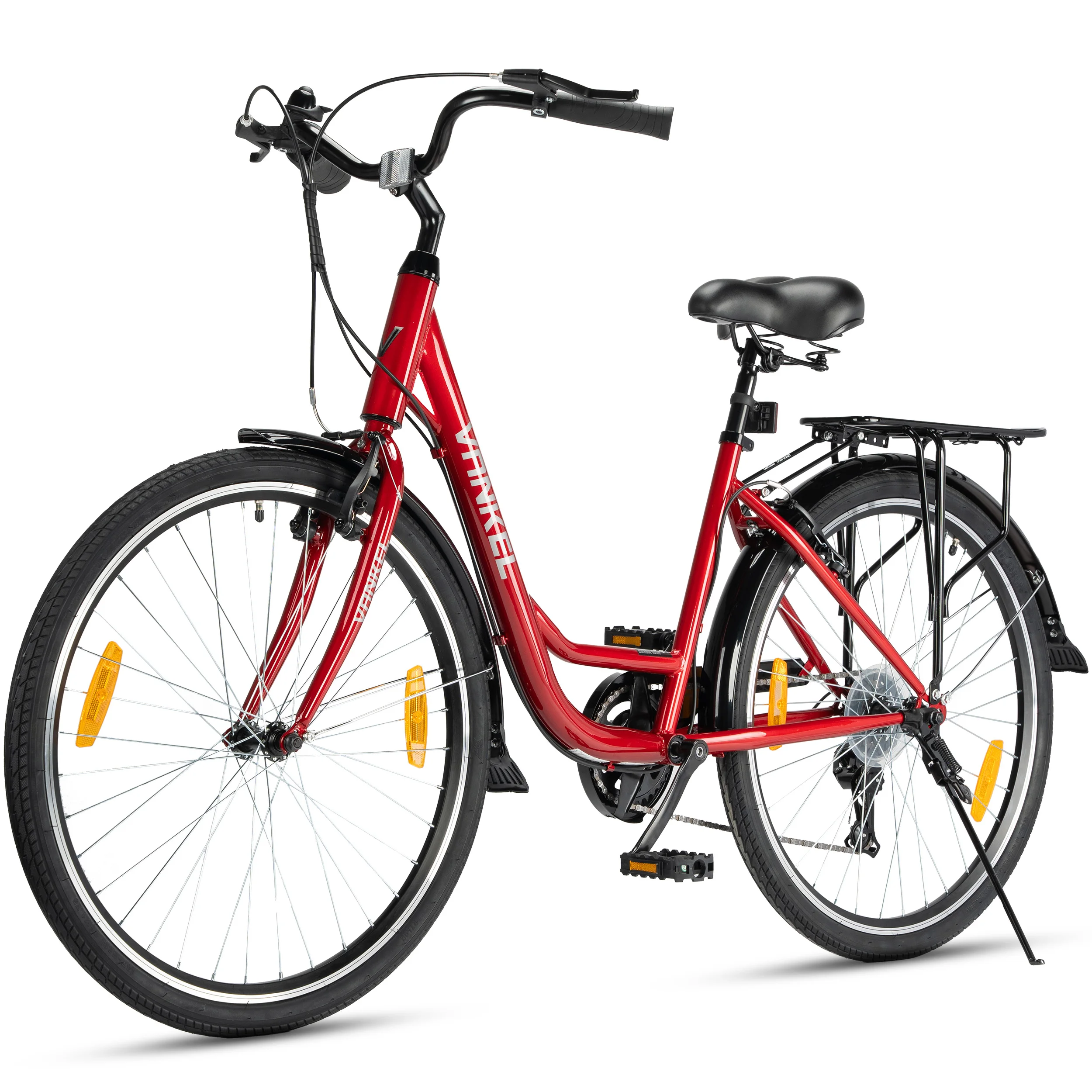 VANKEL 26 Zoll Fahrrad Citybike für Damen Herren Jugendliche, 7-Gang Fahrrad mit V-Brakes, Stahlrahmen, Komfortsattel, Gepäckträger, Schutzblechen, Kettenschutz, ab 14 Jahren