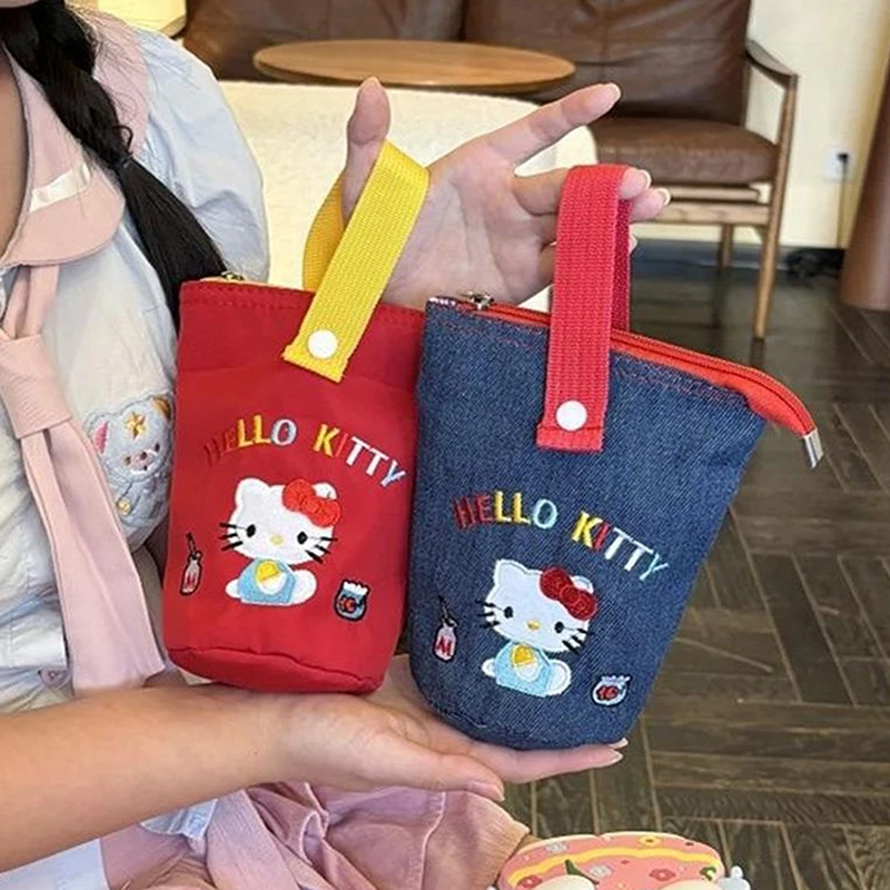 Cute Hello Kitty Pencil Case Portable Cosmetic Bags Large Capacity Storage Bags KT Cat Bucket Tote Bags Student Stationery Gifts