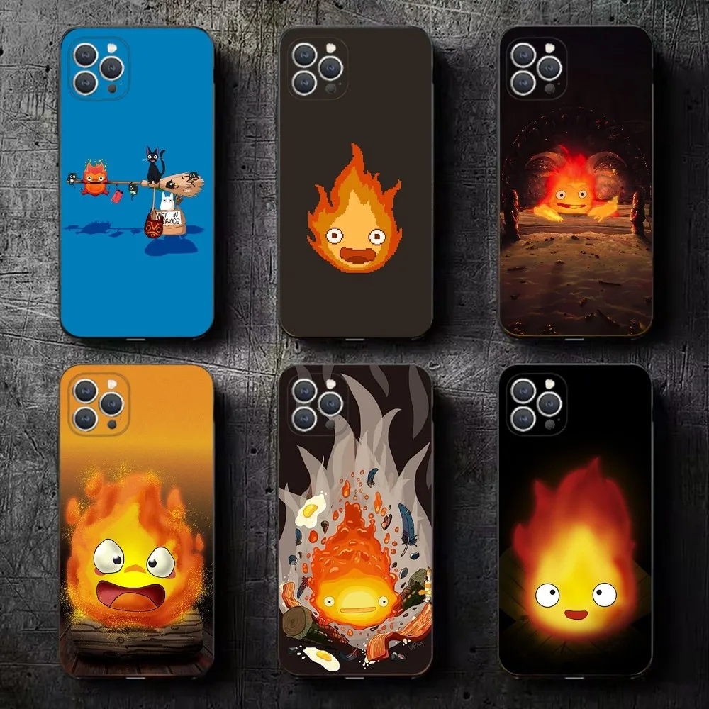 

Cartoon C- Calcifer-r Phone Case For iPhone 15,14,13,12,11,Plus,Pro Max,XS,X,XR,SE,Mini,8,7 Soft Silicone Black Cover