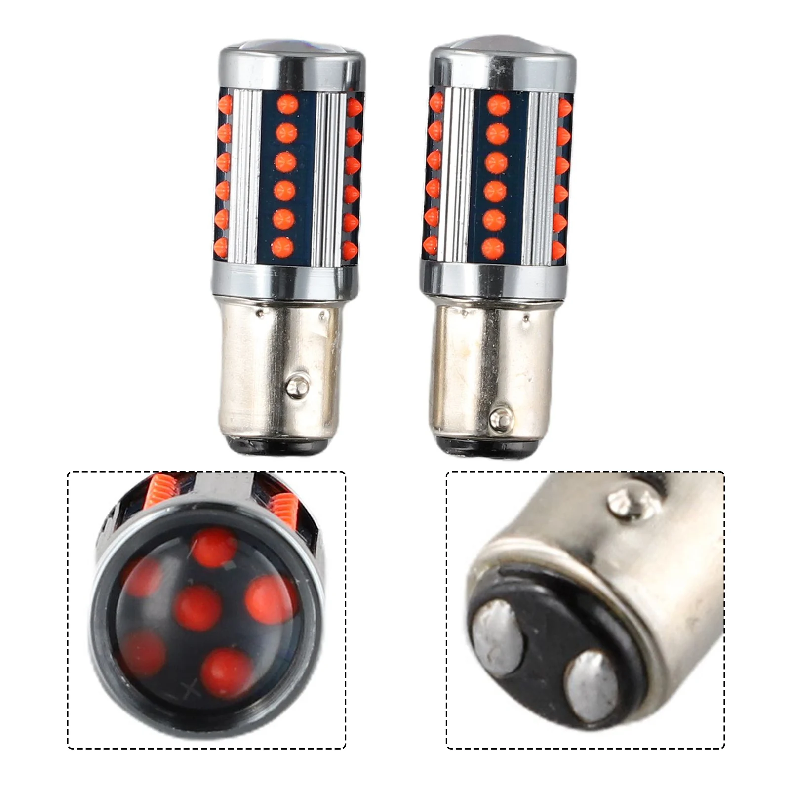 2× 1157 LED Light Bulb Top Accessory 2pcs Set Red Super Bright Tail Lamp 0.23A Aluminum BAY15D Brake Light COB DC/AC 12V-24V