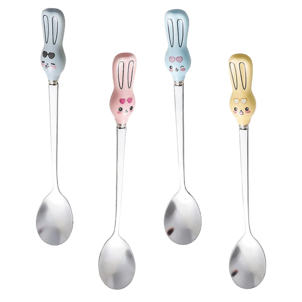 

4 Pcs Ice Cream Spoon Stainless Steel Cartoon Design Exquisite Dessert Tool Easy Spoon Party Gathering