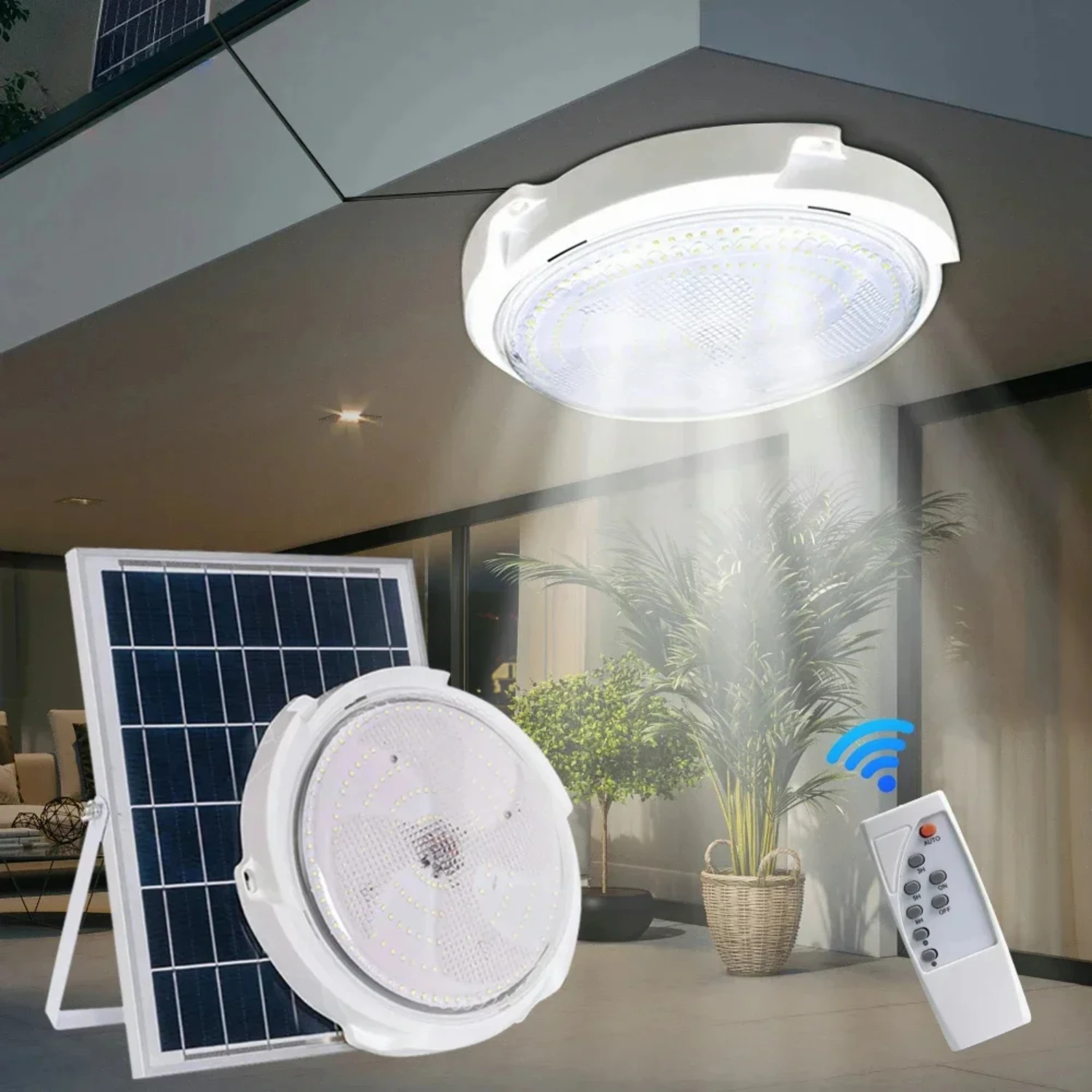 Solar Ceiling Pendant Light with Remote Control and Timer - High-Quality, Energy-Efficient, Stylish Fixture for Outdoor and Indo