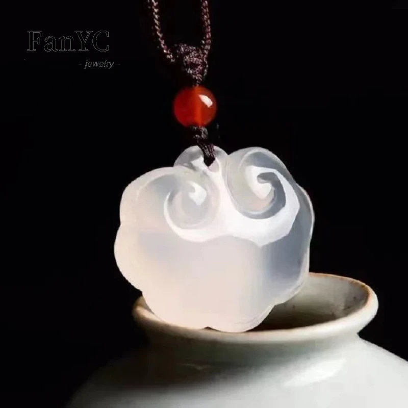 

Натуральный белый халцедон, ожерелье с детским замком, индивидуальный мир, Ruyi замок, агат, простой Изысканный мир, замок, кулон, талисман, кулон