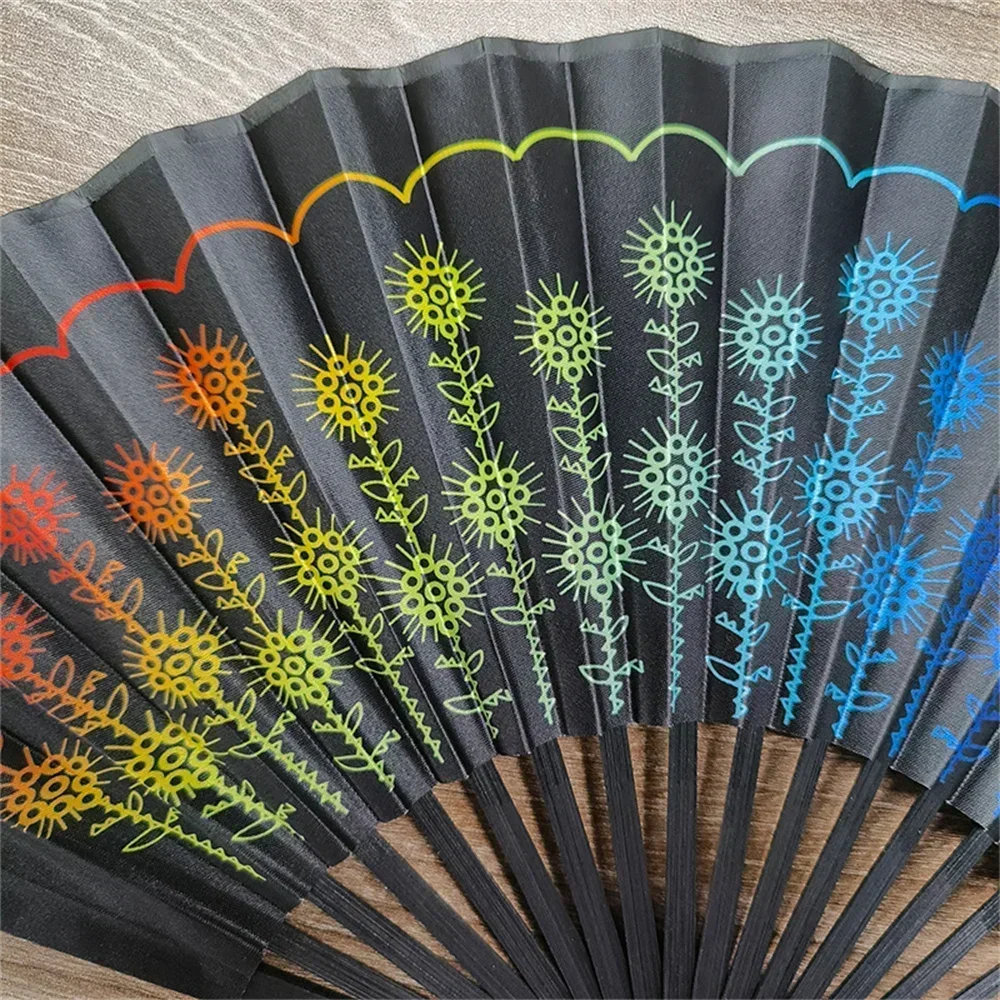 Abanico Rave de mano plegable grande de 23cm, abanico plegable con estampado de arco iris de lunares japoneses, abanico para Festival de Música, regalos de baile
