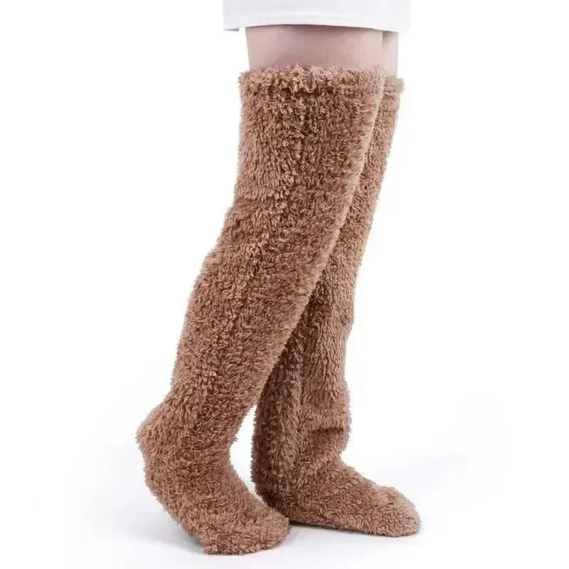 Fluffy Thigh High Socks Teddy Legs Snuggle Long Paws Fuzzy Leggings Over Knee Slippers Hairy Stockings