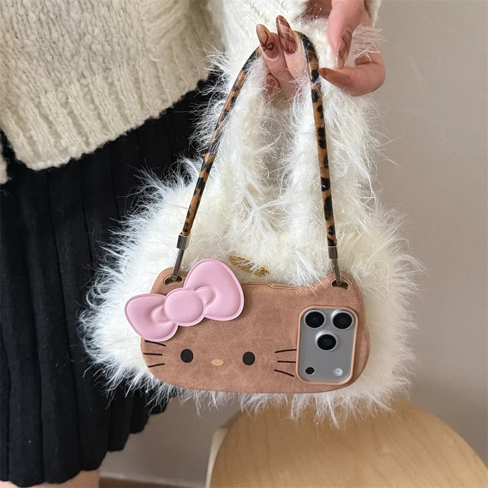 

Cute Cat Ears Brown Kitty 3D Phone Case For iPhone 17 Pro 13 14 15 Pro 16 Pro Max Fundas Portable Cartoon Protective Cover Case