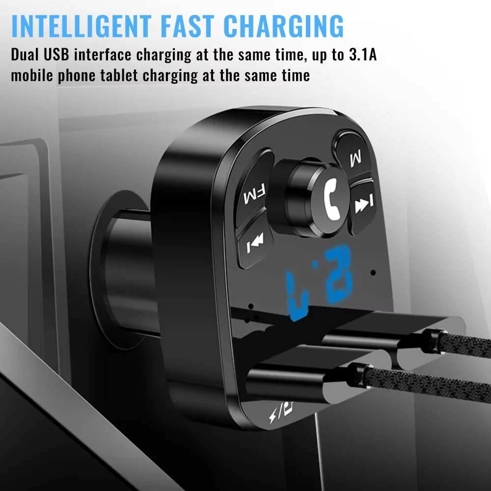 2026 New Bluetooth 5.0 Aux Handsfree Wireless Car Kit Dual Usb Car Charger Auto Radio Fm Modulator Mp3 Player Adapter image 3