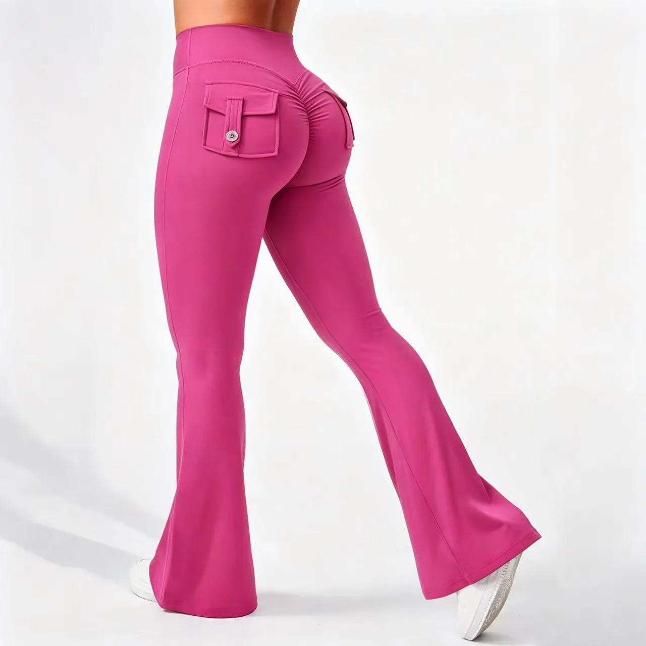 Damen Cargo-Taschen Flare Yoga-Hose mit hoher Taille, Po-Lifting-Effekt, dehnbare, schmale Bootcut-Leggings für Workout, Fitness, Sport und Freizeit – Detail 15