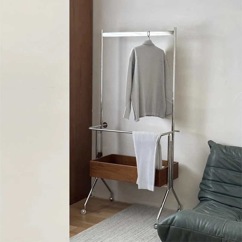 Stainless steel coat rack with storage box movable clothes rack home bedroom floor dirty clothes basket clothes rack