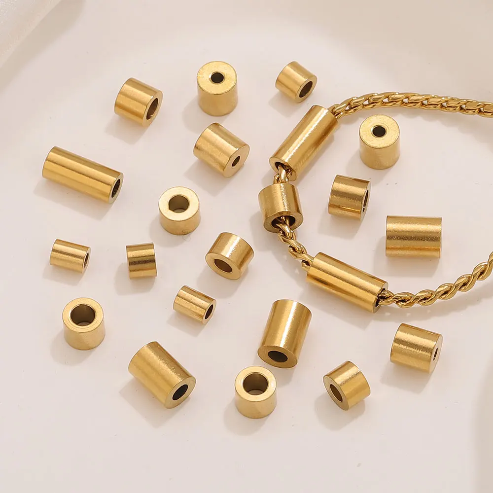 

20PCS Gold-Plated Stainless Steel Long Tube Beads Metal Spacer Beads Jewelry Making Spacer Beads Loose Bead DIY Jewelry Findings