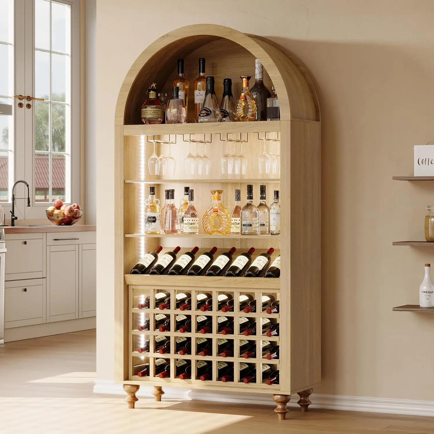 Arched Bar Cabinet with LED Lights, 71