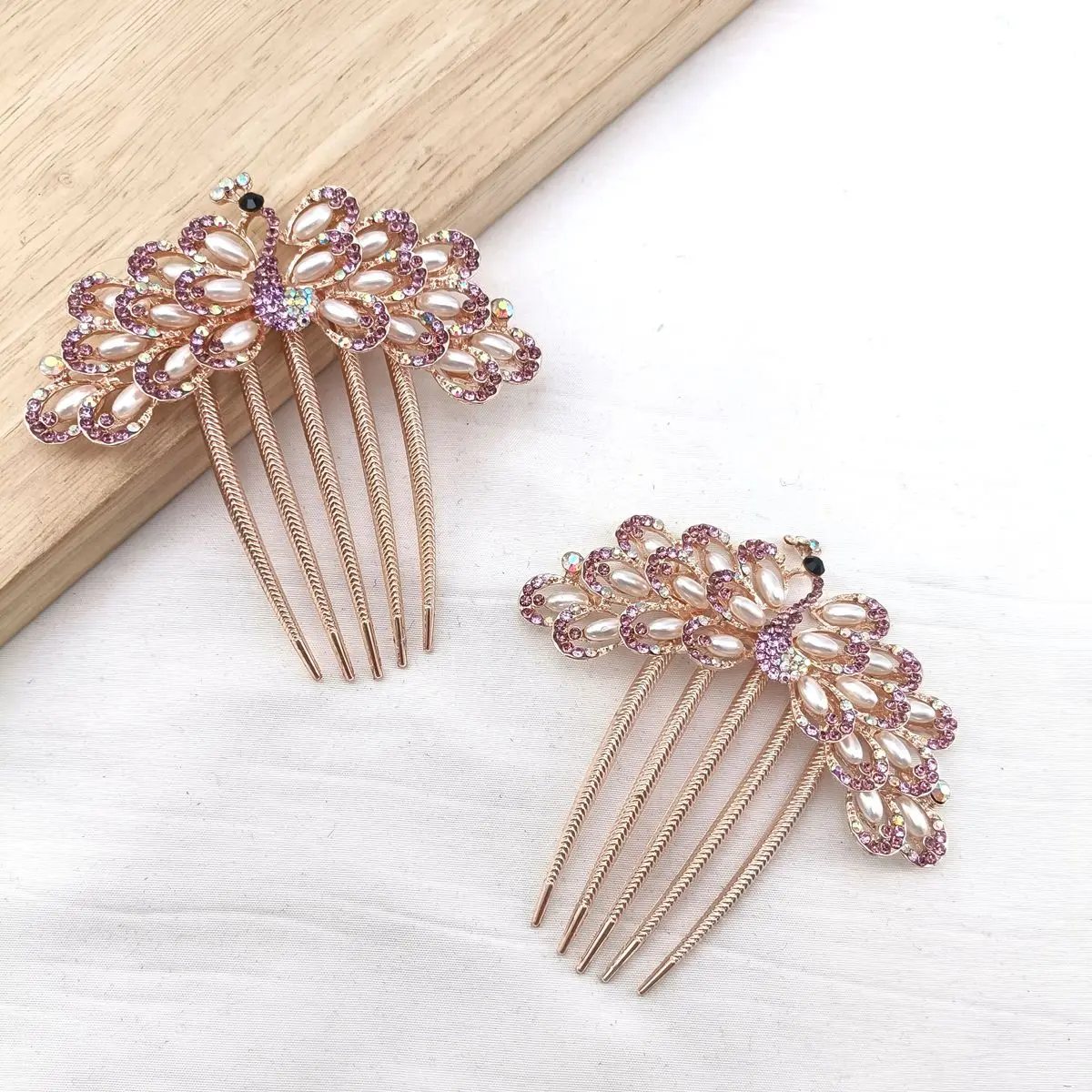 2pcs Luxury Pearl Embellished Hair Comb Peacock Design Hair Fork for Bun Updo Hairstyle Elegant Hair Accessories for Women ﻿