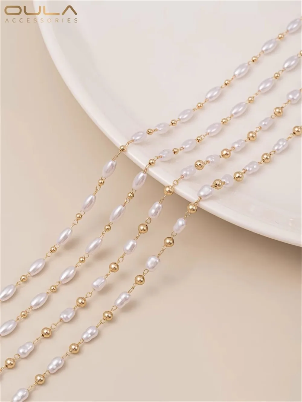 

Handmade Chain 14K, Gold Imitation Pearl, Rice Bead, Shaped Gourd Bead, Separated Bead Chain DIY Necklace Bracelet, Loose Chain