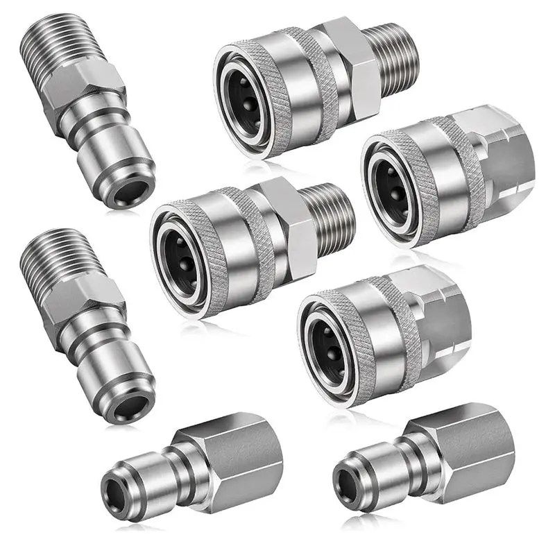 AT19-8PCS Stainless Steel Male Female Quick Connector Kit NPT 3/8 Inch (Internal & External Thread)