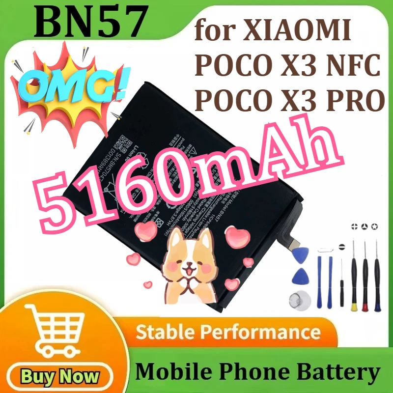 

New BN57 for XIAOMI POCO X3 NFC/ POCO X3 PRO Mobile Phone Bateria 5160mAh＋Tools