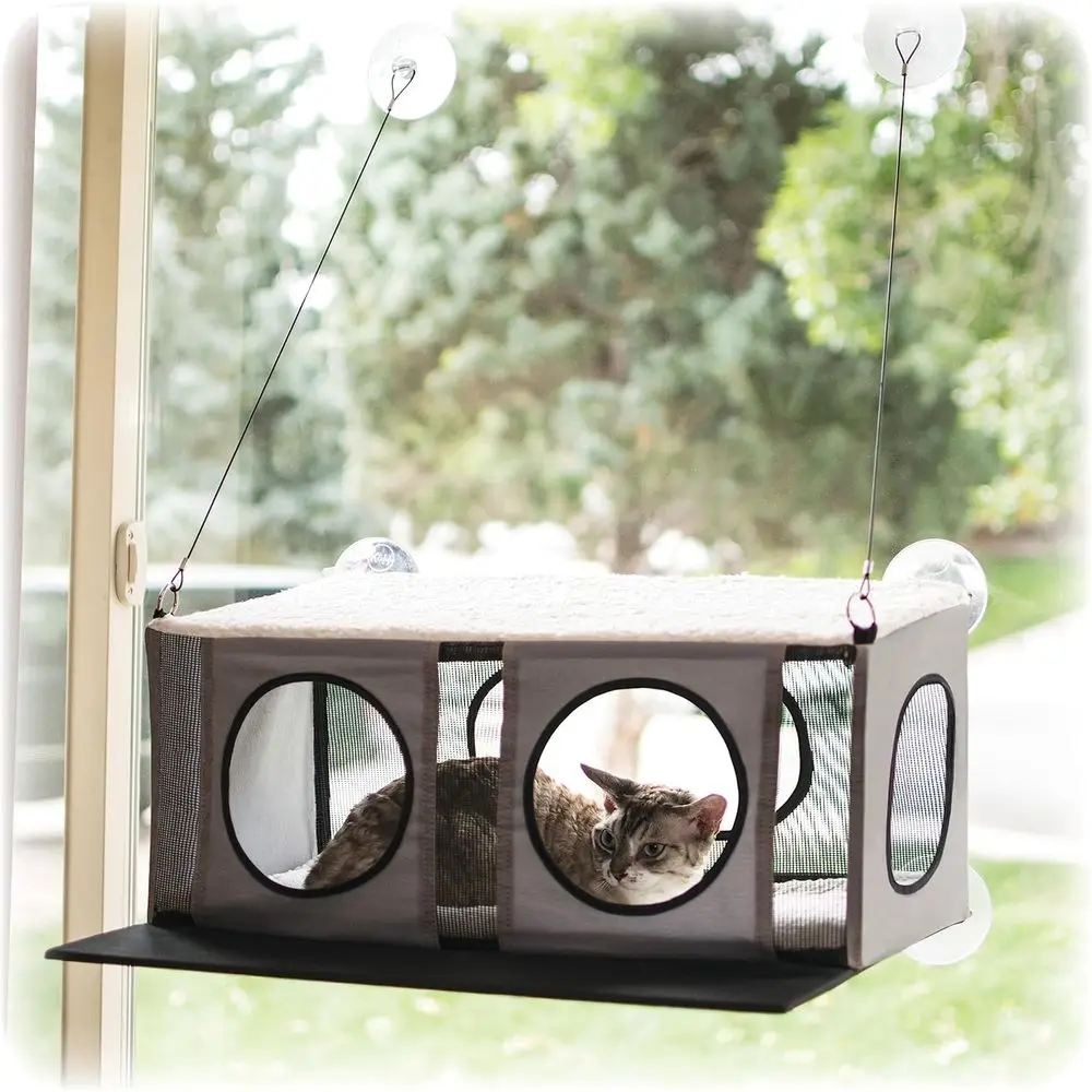 

EZ Mount Cat Window Perch Penthouse 2-level Tree, Sturdy Window Perch or Large Cats, Steel e, Sturdy Suction Cups, Enclosed Priv
