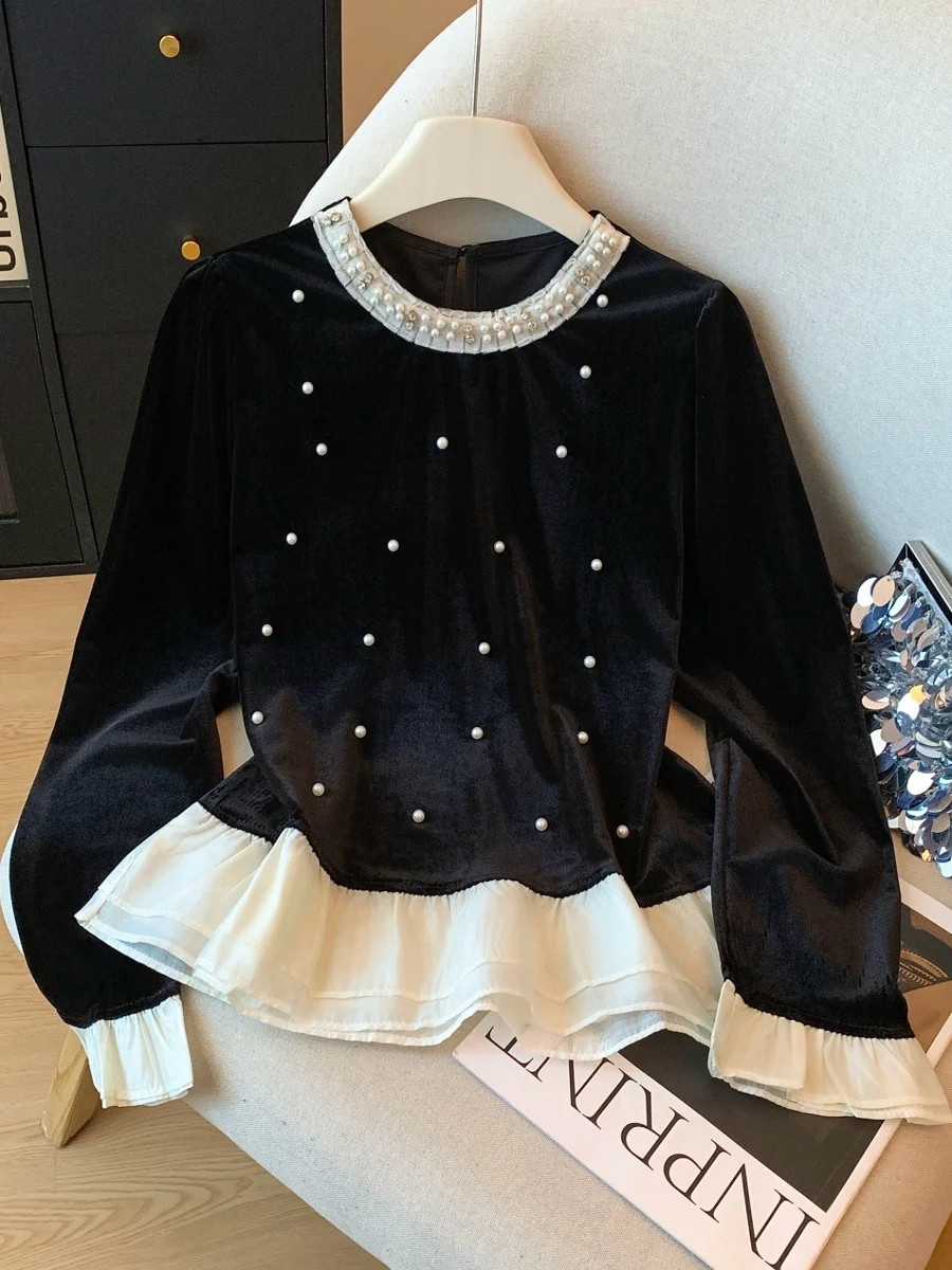 

Женская утепленная толстовка Ele Velvet A-Line с кружевной отделкой, осенне-зимняя модная женская кофта