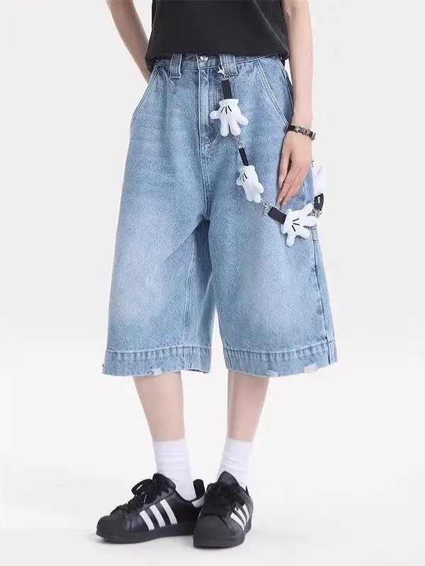 

Свободный крой, американская рабочая одежда в стиле ретро, джинсовые джинсы, женские летние новые брюки с высокой талией и широкими штанинами на семь футов, повседневные брюки