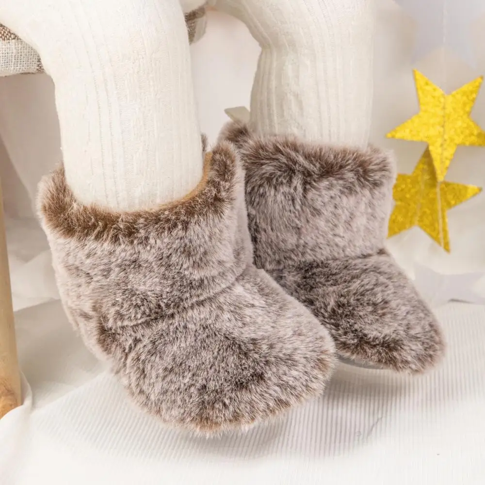 Meckior Babies Winter Newborn Baby Furry Toddler Shoes Baby Girl Shoes Baby Boots Anti-Slip Warm Bed Shoes Three Colors