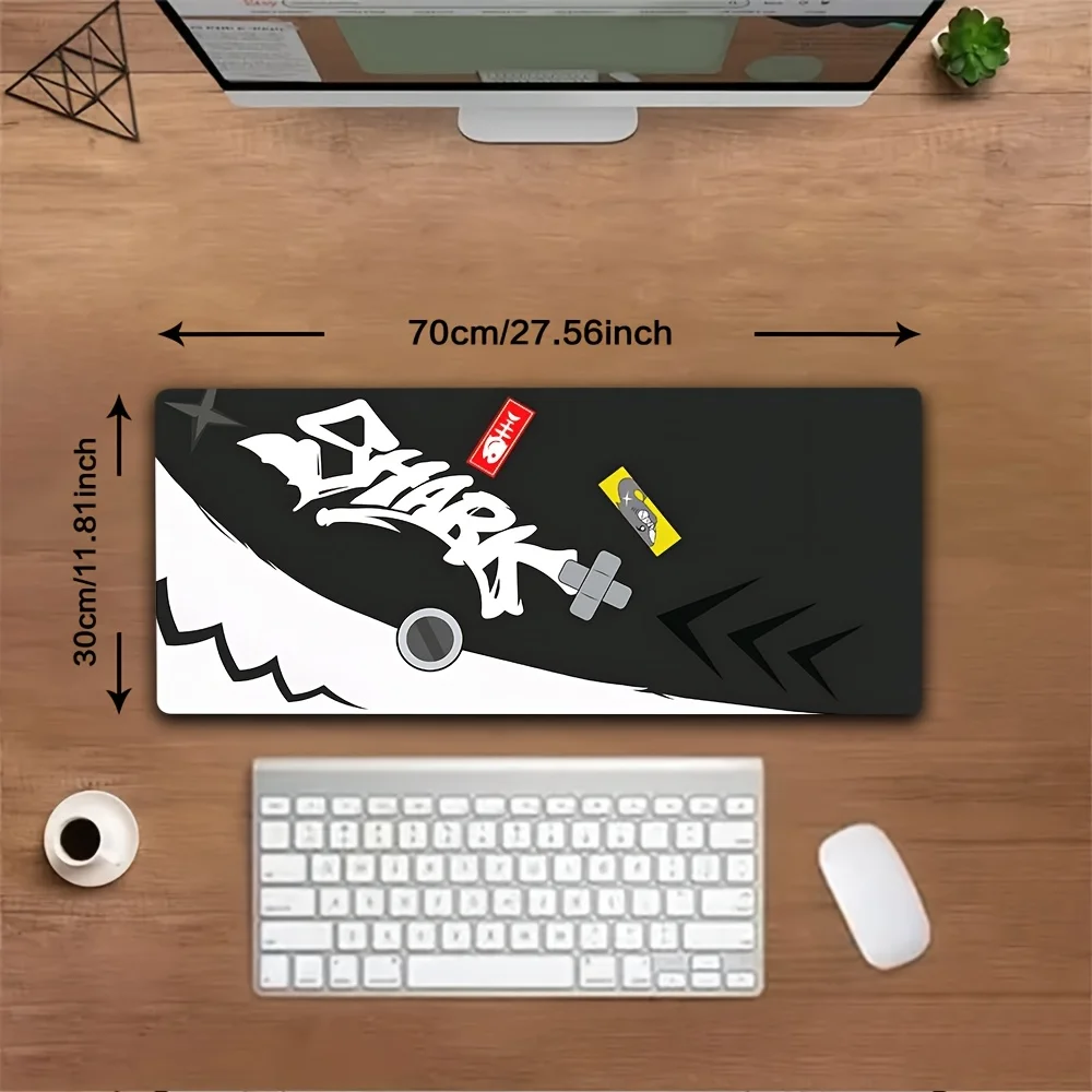Tappetino da scrivania da gioco Ellen Joe Tail da 1 pezzo - Base in gomma antiscivolo, tappetino per computer con grafica Shark con design da gioco in bianco e nero - Lavabile