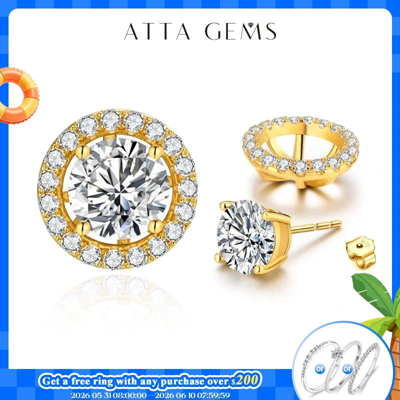 ATTAGEMS New Chamrs 1.0 Carat Moissanite D Color Diamond Detachable Stud Earrings for Women Solid 925 Sterling Silver Jewelry