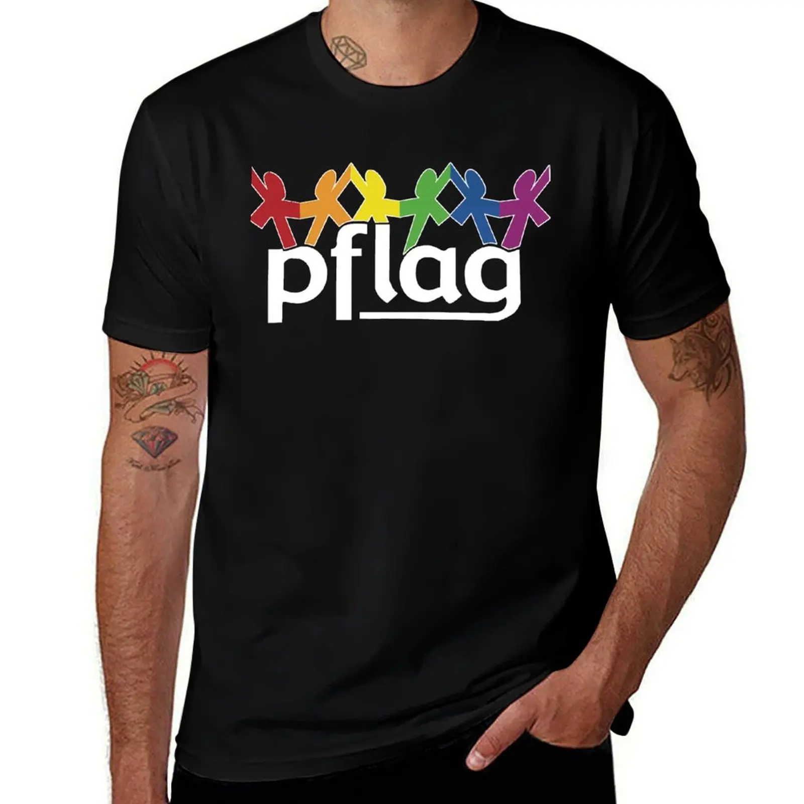 Рубашка с логотипом PFLAG, облегающая футболка с V-образным вырезом, модная футболка с графическим рисунком для мужчин