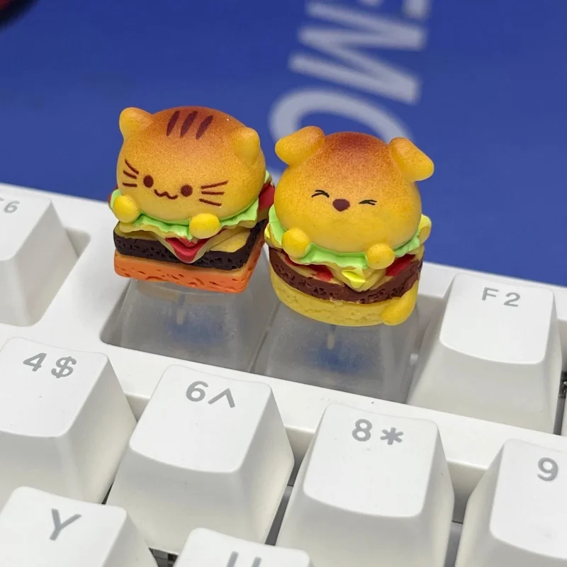 Cute Cat Burger Keycaps Handmade Personalized Customization Transparent Puppy Bread Mechanical Keyboard Keycaps Abs Material