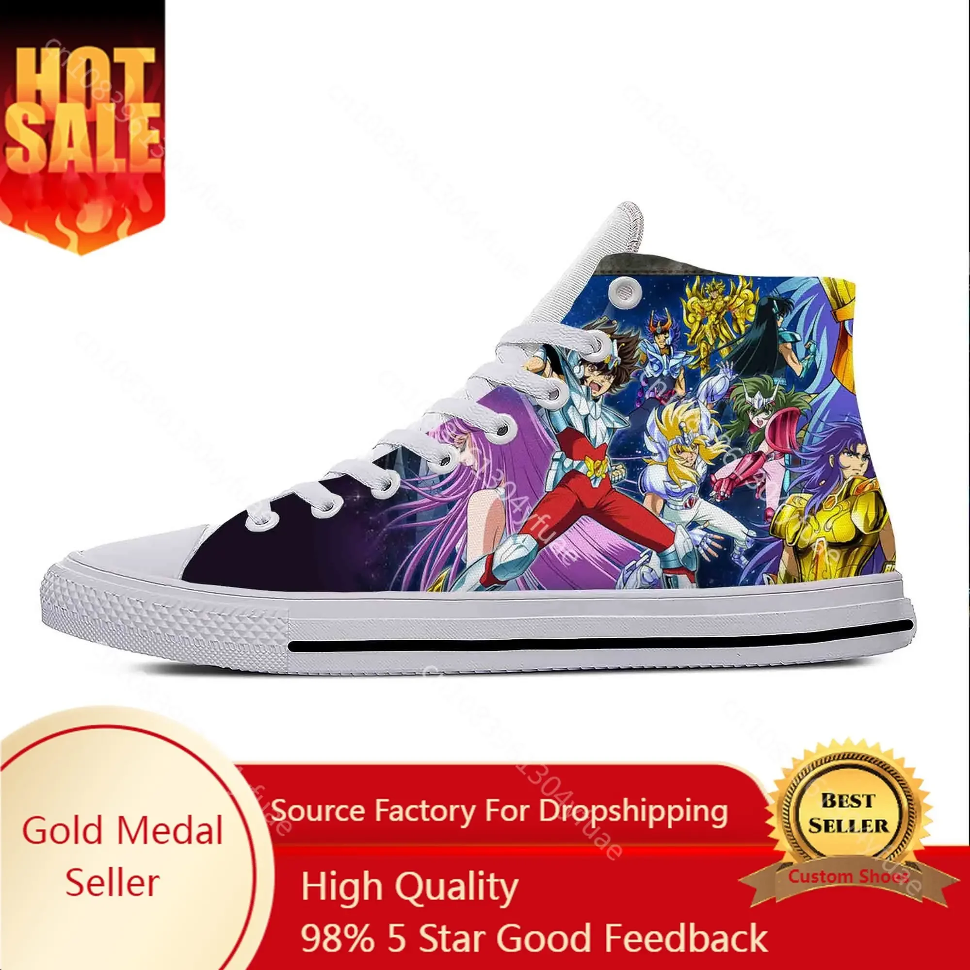 Seiya Japanese Anime Manga Cartoon Comic Saint Casual Cloth Shoes High Top Lightweight Breathable 3D Print Men Women Sneakers