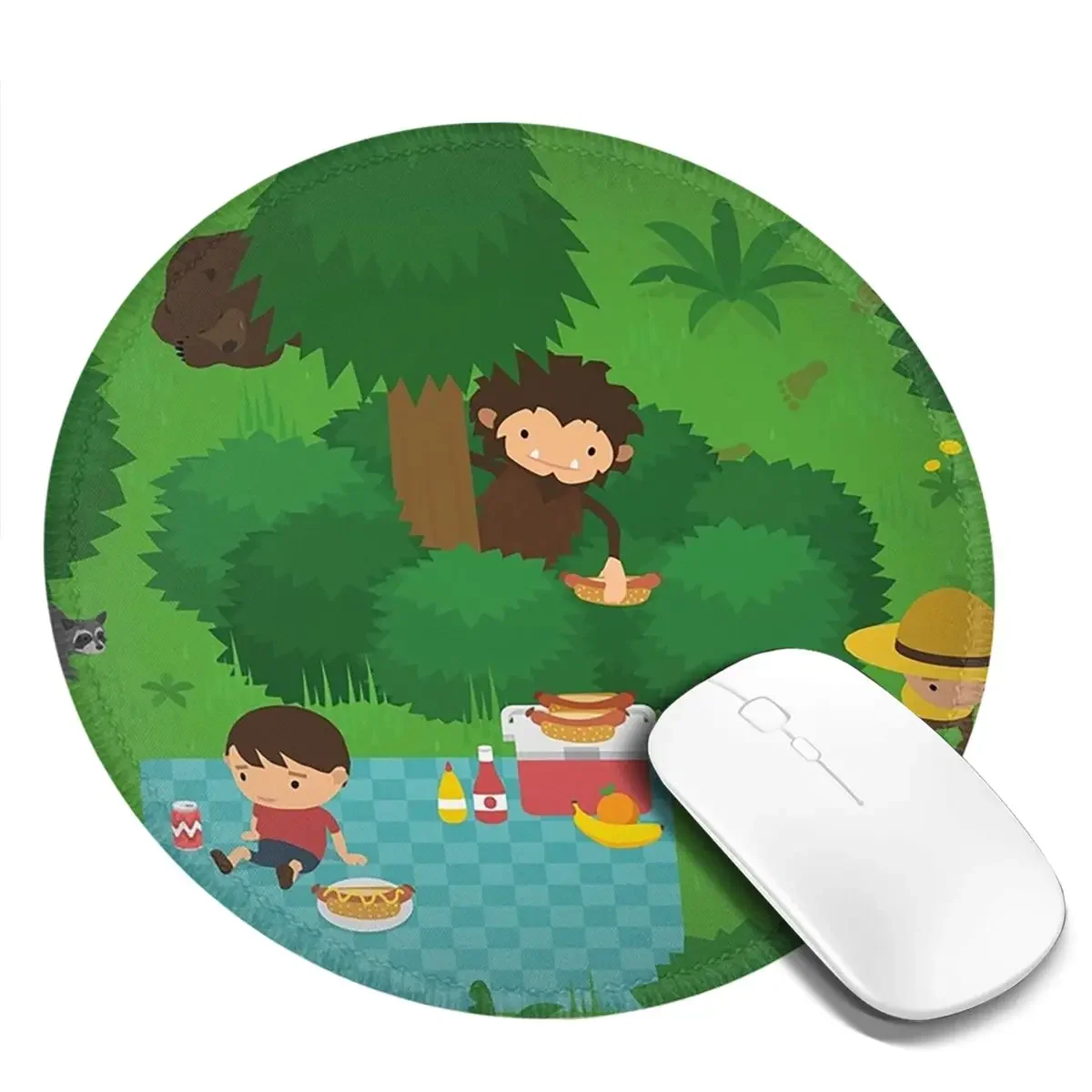 Sneaky Sasquatch Picnic Round Mouse Pad Computer Keyboard Mouse Mat Gamer Laptop Desk Mat Office Accessories Table Mats