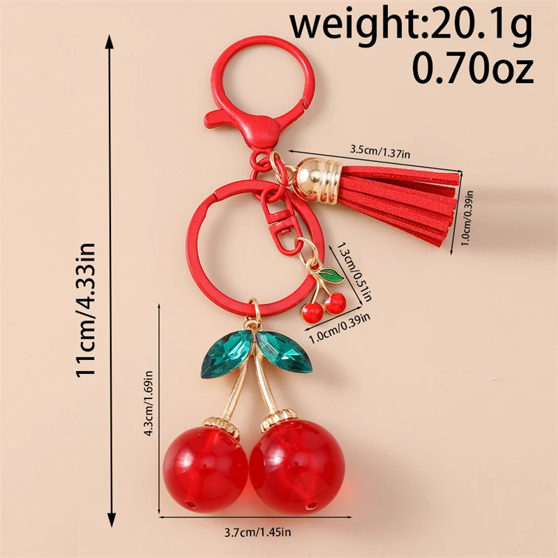 Modische Kirsch-Erdbeer-Schlüsselanhänger aus Harz mit Frucht-Quasten für Damen, Herren, Autoschlüssel, Handtaschen, DIY-Schmuckdekoration – Detail 1