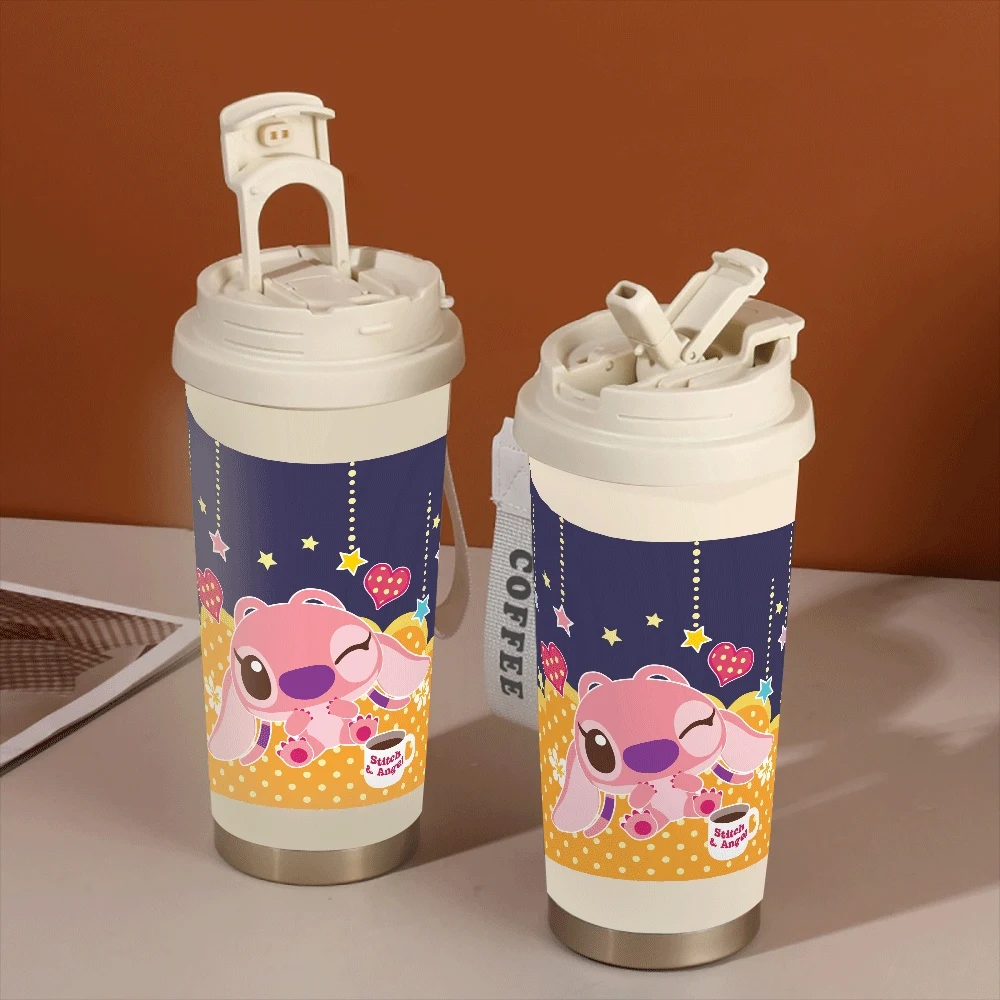

Stitch Angel Pattern Water Cup Large Capacity Girl Portable Coffee Cup Lilo & Stitch Kawaii Cartoon Outdoor Gift