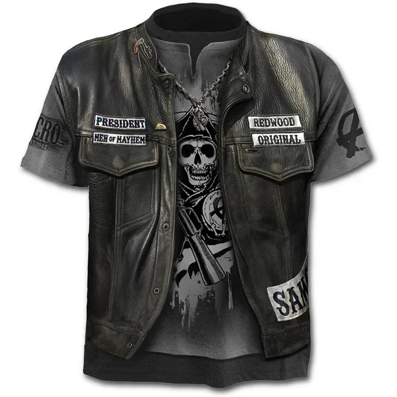 2023 New /Sons Of Anarchy/ Cosplay  Fake Vest T Shirt 3D Printed Men Summer Short Sleeve Top Street Clothing