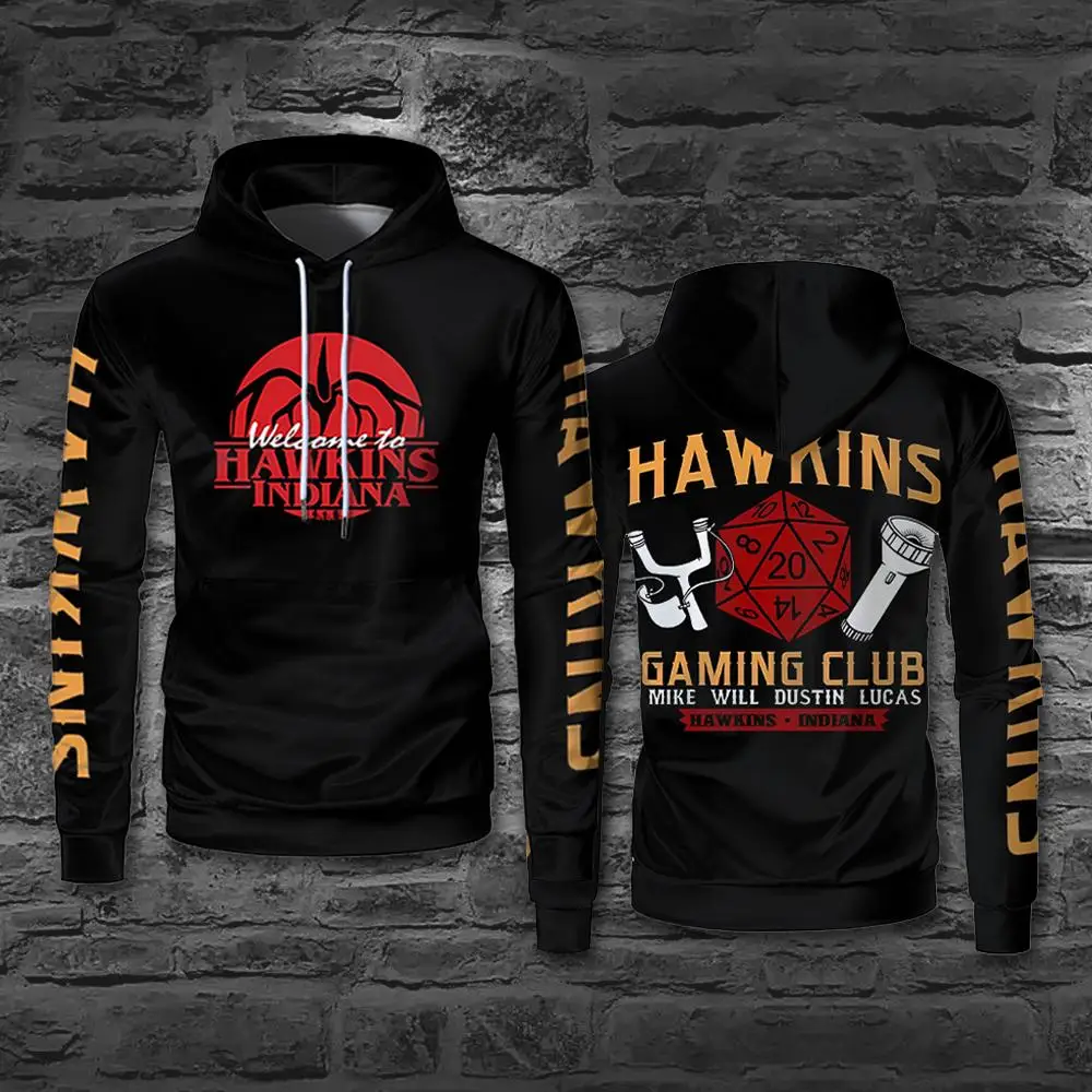 HAWKINS Eddie Munson Printed Hoodie Vintage Trendy Unisex Street Y2k Skateboard Top Demogorgon Flower Monster Graphic Sweatshirt