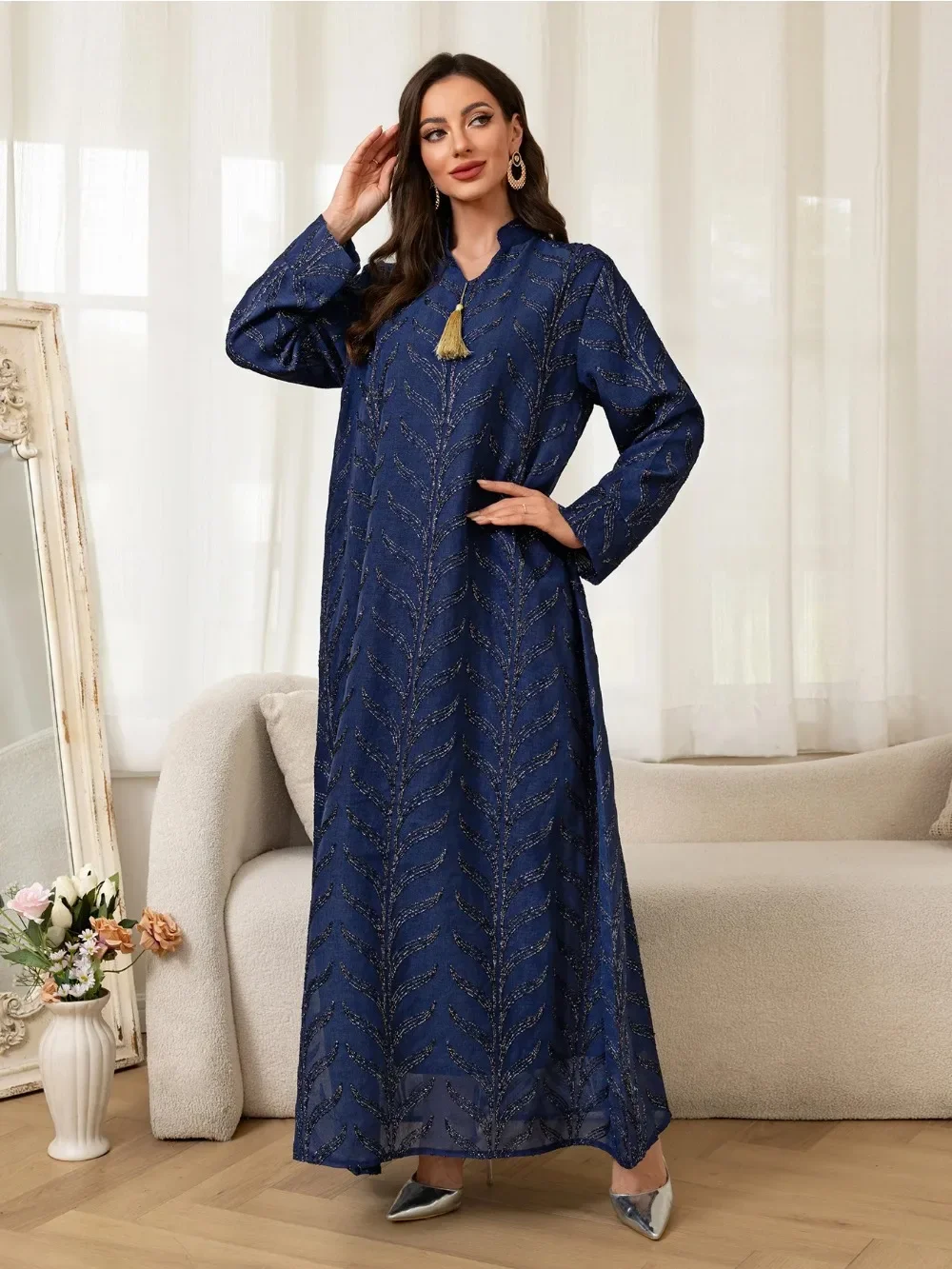 Eid broderie femmes Robe musulmane Abaya dubaï fête Caftan Jalabiya Ramadan robes robes Largos caftan arabe longue Robe 2025