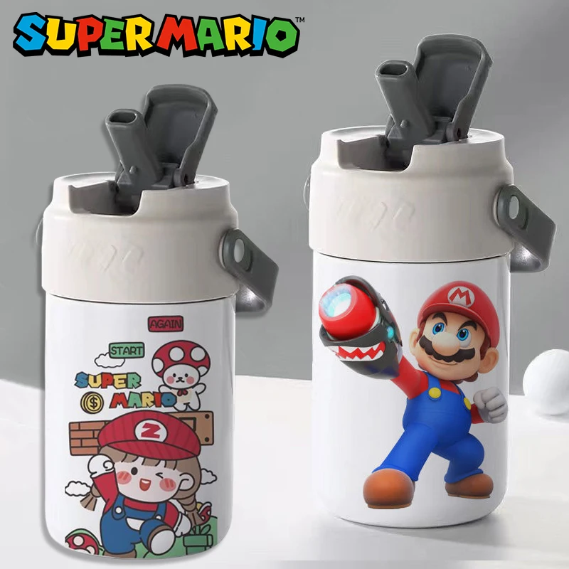 

Super Mario Bros Thermos Vacuum 304 Stainless Steel Straw Water Bottle Boys Kids Girl Cartoon School Portable Milk Tea Cup 500ml