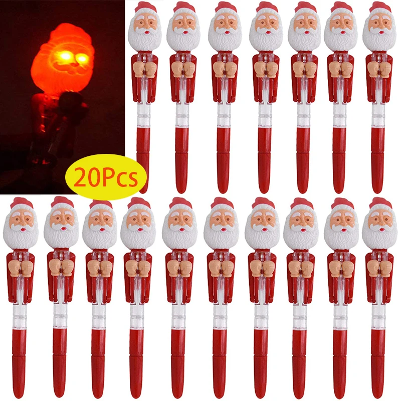 

20pcs Christmas Santa Claus Boxing Light Ballpoint Pen Ball Pens School Office writing Supplies Stationery Gift